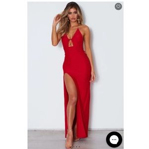 NWT Red Maxi Dress Slit White Fox Boutique XS